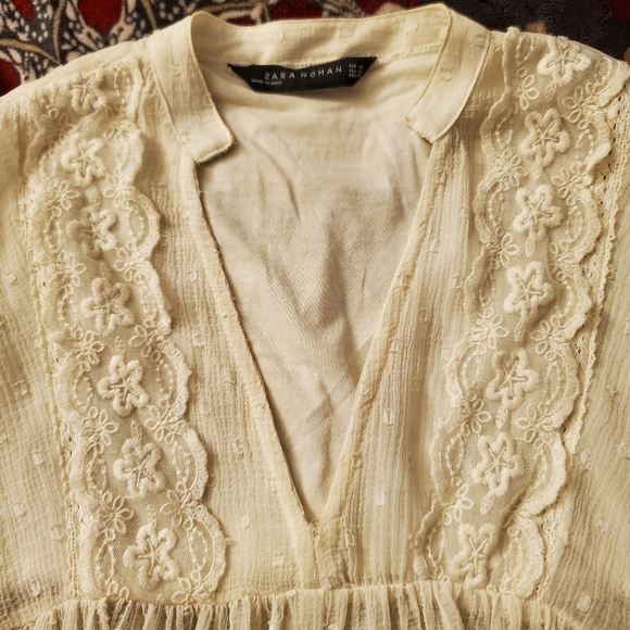 Zara Swiss Dot Sheer Peasant Blouse - Picture 4 of 15